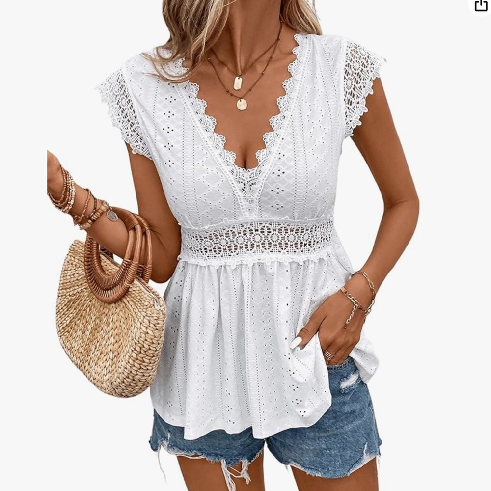 White Lace Trim Women Top